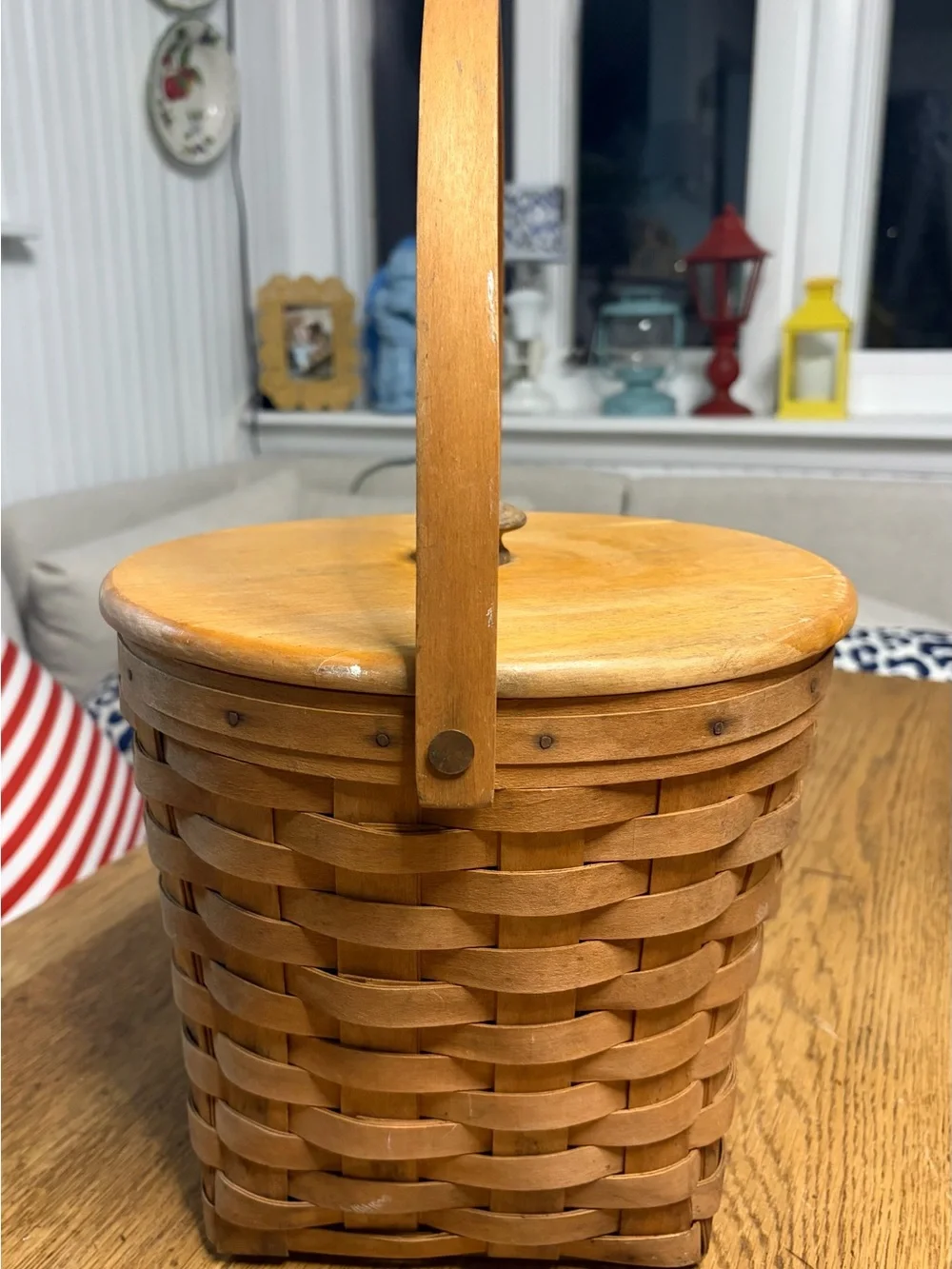 Longaberger Light Brown Handwoven Basket with Lid and Handle